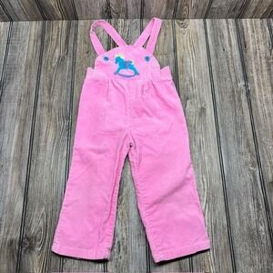 Vintage Kids Pink Corduroy Overalls Rocking Horse Applique Size 2